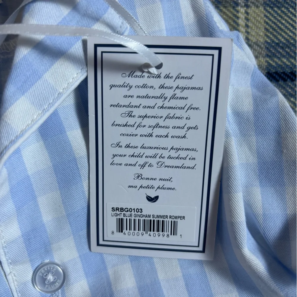 Petite Plume Light Blue Gingham Summer Romper 0/3 NWT - Picture 6 of 9